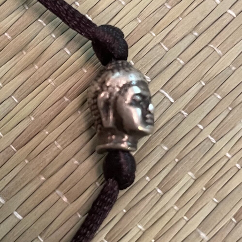 STERLING SILVER Buddha Bead Black Satin Cord Bracelet